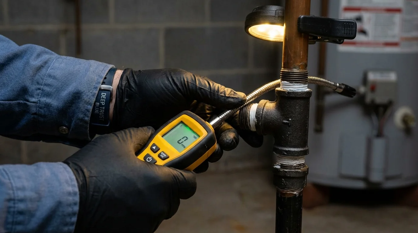 Gas leak detection with electronic sniffer by Johns Plumbing LLC in Madawaska