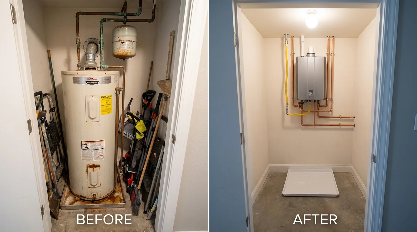 Tank water heater versus wall-mounted tankless unit comparison for Madawaska, ME homeowners